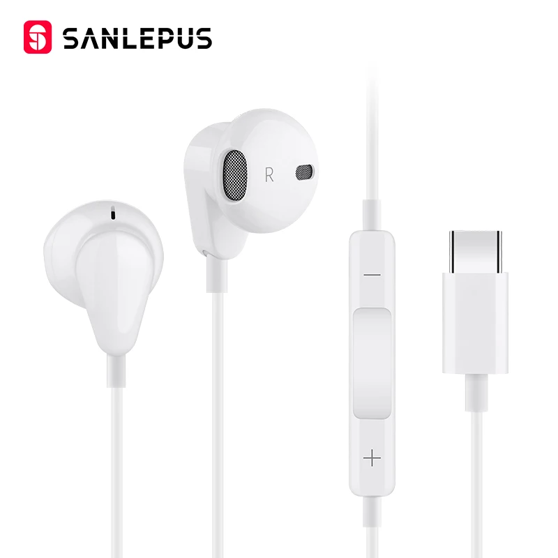 

SANLEPUS USB Type C Earphones, Wired in-Ear Earbuds with Mic, Stereo Bass Noise Cancelling Headset Sports Headsets
