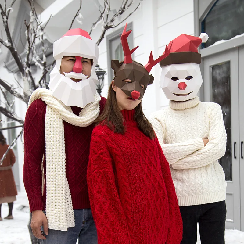 

Animal Mask Elk Snowmen Santa Claus Cosplay Costume Adult Cardboard Breathable Christmas Decortion Party Tricky Funny DIY Mask