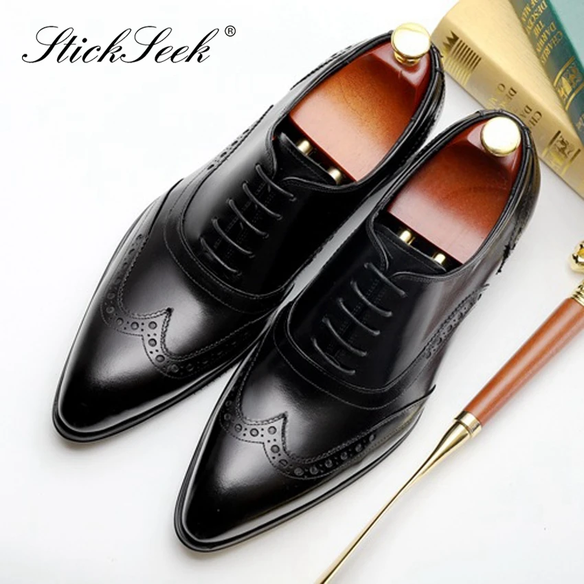 

British Designer Genuine Leather Formal Wingtip Brogues Shoes Pointed Toe Men's Handcrafted Carved Wedding Party Oxfords SG118