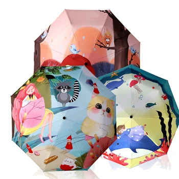 

Three Fold Umbrella Sunny&Rainy Women Parasol Sunscreen Anti-uv Cartoon Children Gifts Umbrella Man's Sunny Umbrellas Paraguas