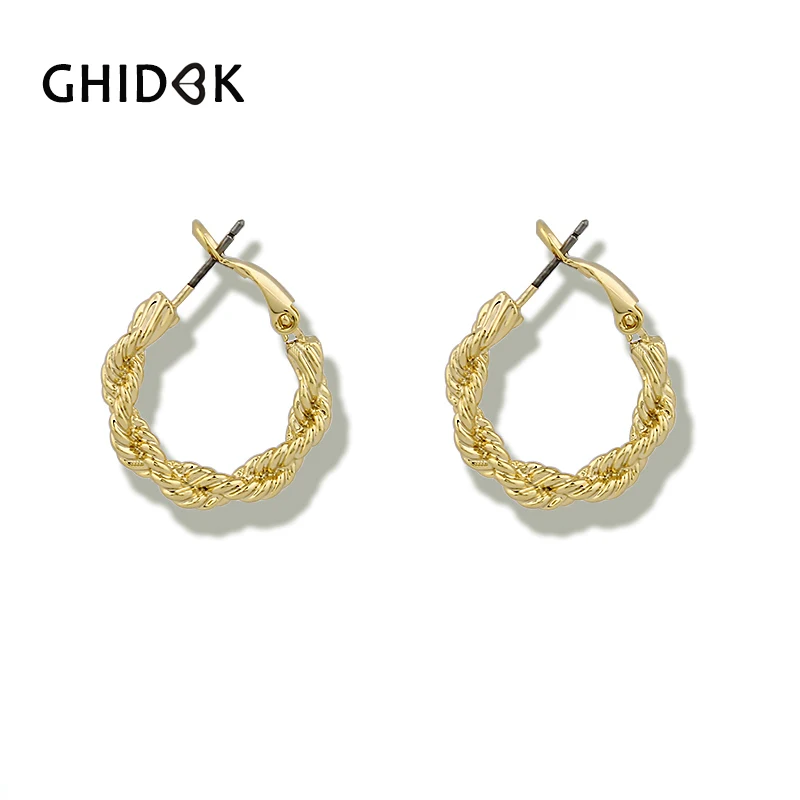 

GHIDBK Gold Color Small Twisted Hoops Earrings for Women Minimalist Round Circle Earrings Modern Statement Hoop Earrings Huggie