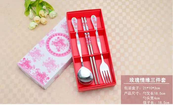 Творческий Нержавеющая сталь корейские палочки для еды ложка персонализированные лазерная гравировка узоры палочки мультфильм Детский подарок - Цвет: 3pcs pink