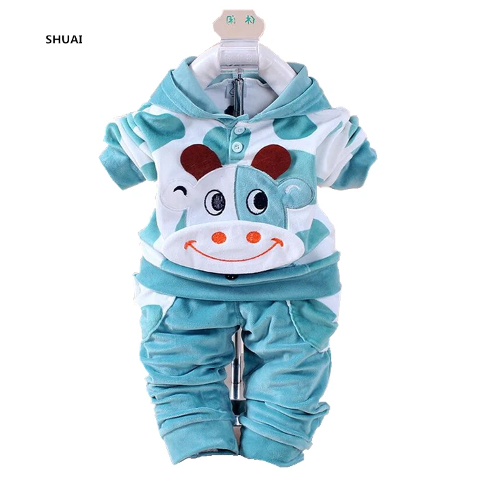 НОВЫЕ комплекты одежды для маленьких мальчиков весенне-осенняя хлопковая Детская куртка с капюшоном и длинными рукавами с рисунком коровы, брючный костюм комплект одежды для детей