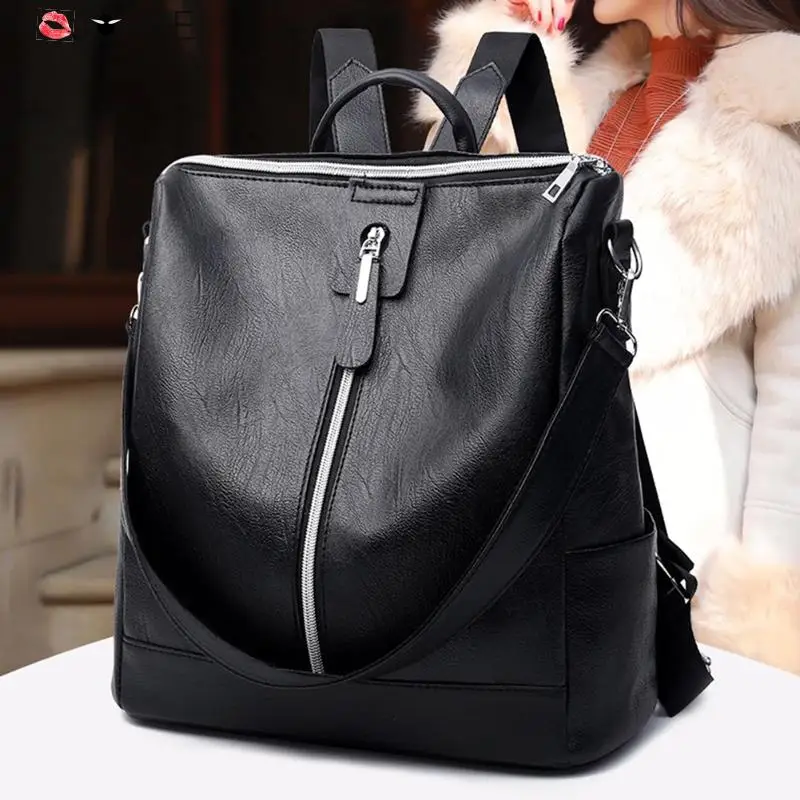 Kopen Lederen rugzak mochila Vrouwen Grote rits rugzak student tas rugzak Vrouwelijke grote casual reistassen mochila feminina sac