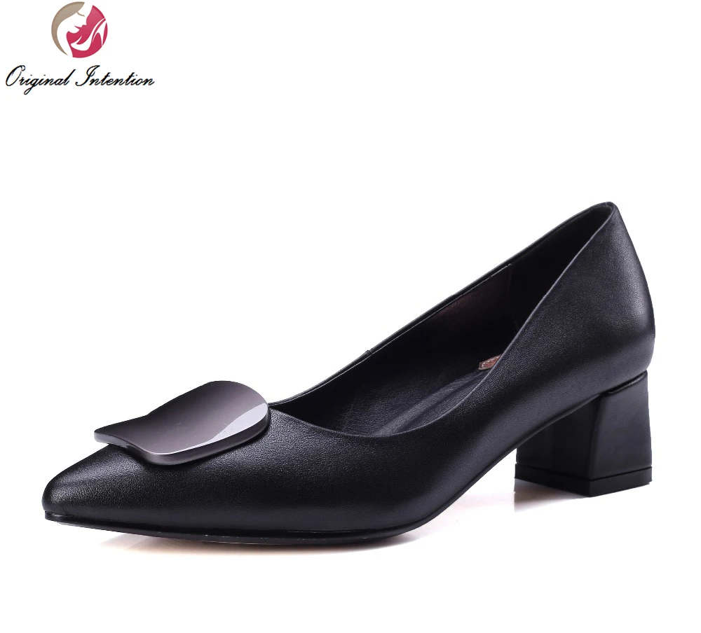 

Original Intention Women Pumps 2018 Fashion Pointed Toe Square Heels Pumps Popular Black Shoes Woman Plus US Size 3-10
