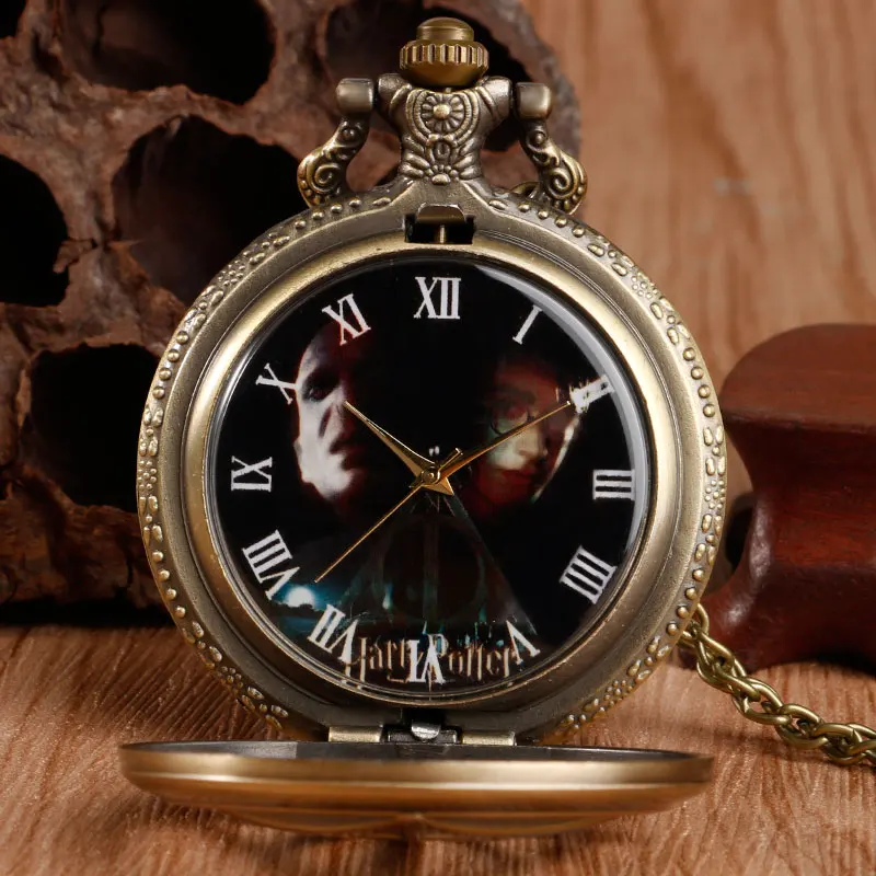 Рождественские подарки винтажные медные карманные часы Deathly Voldemort witchcraft Аналоговые Бронзовые мужские и женские мальчики Relogio De Bolso