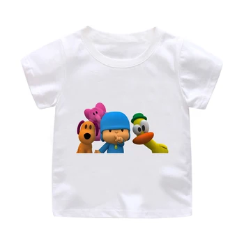 

ZSIIBO Children's Short Sleeve Boy Summer White Cotton Cartoon Pocoyo print Tees Kids Tops Girls Costume baby clothes