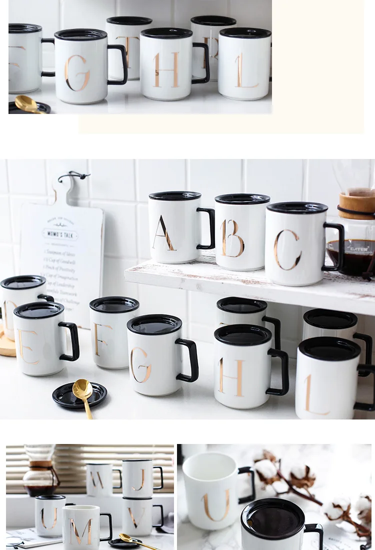 Японский стиль керамическая кофейная кружка слова из букв с принтом простые офисные домашние воды белые чашки и кружки с черным рукояткой и крышками