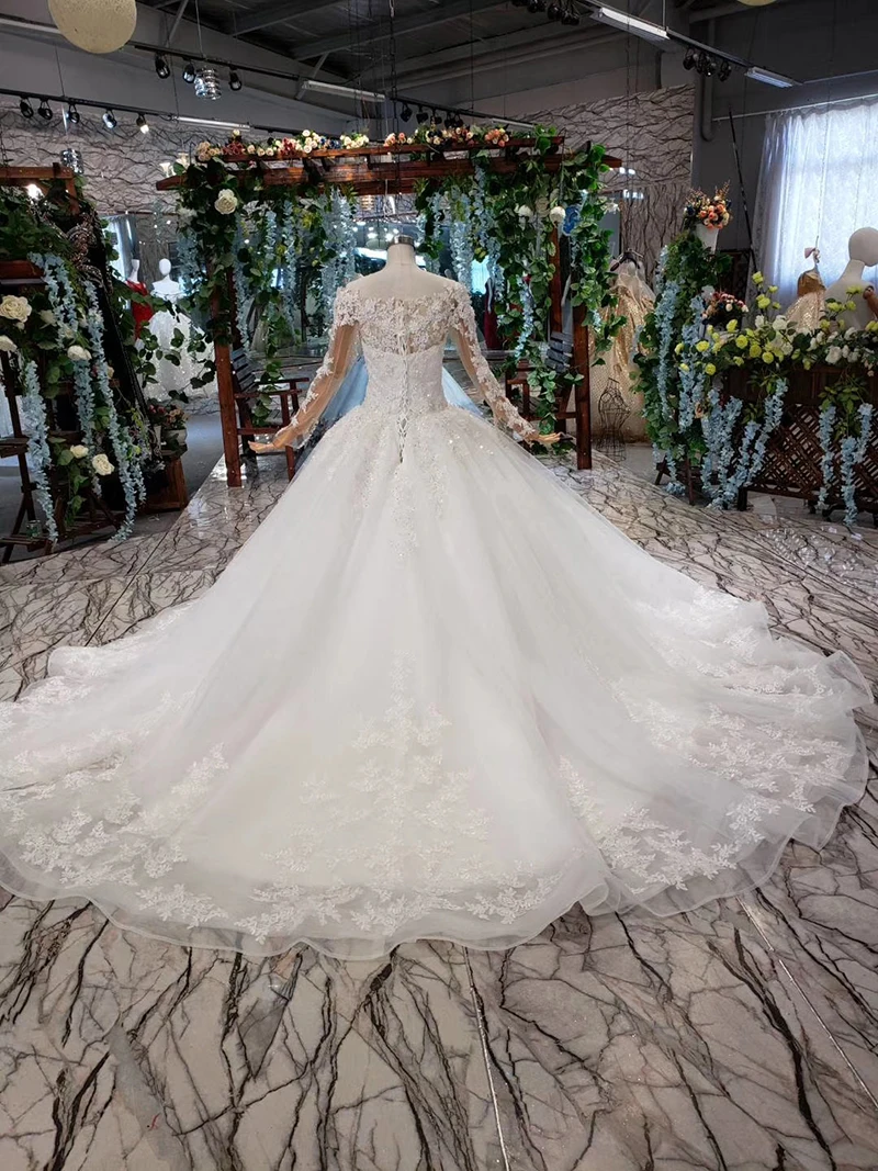 HTL434 boho wedding dress western style  boat neck lace up back ball gown bridal dress up gown 2019 vestido de noiva princesa (3)