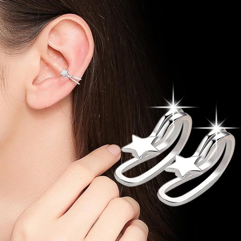 Новые модные 925 серебряные серьги для женщин ювелирные изделия простые звезды не перфорированный для хряща ушной раковины клипсы Девушка День Рождения Аксессуары