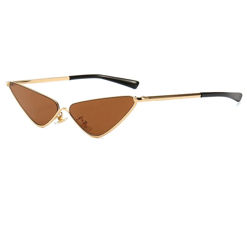 Новинка, модные брендовые дизайнерские солнцезащитные очки кошачий глаз, женские Ретро Винтажные маленькие кошачьи глаза, металлические прозрачные очки, треугольные солнцезащитные очки с УФ-защитой