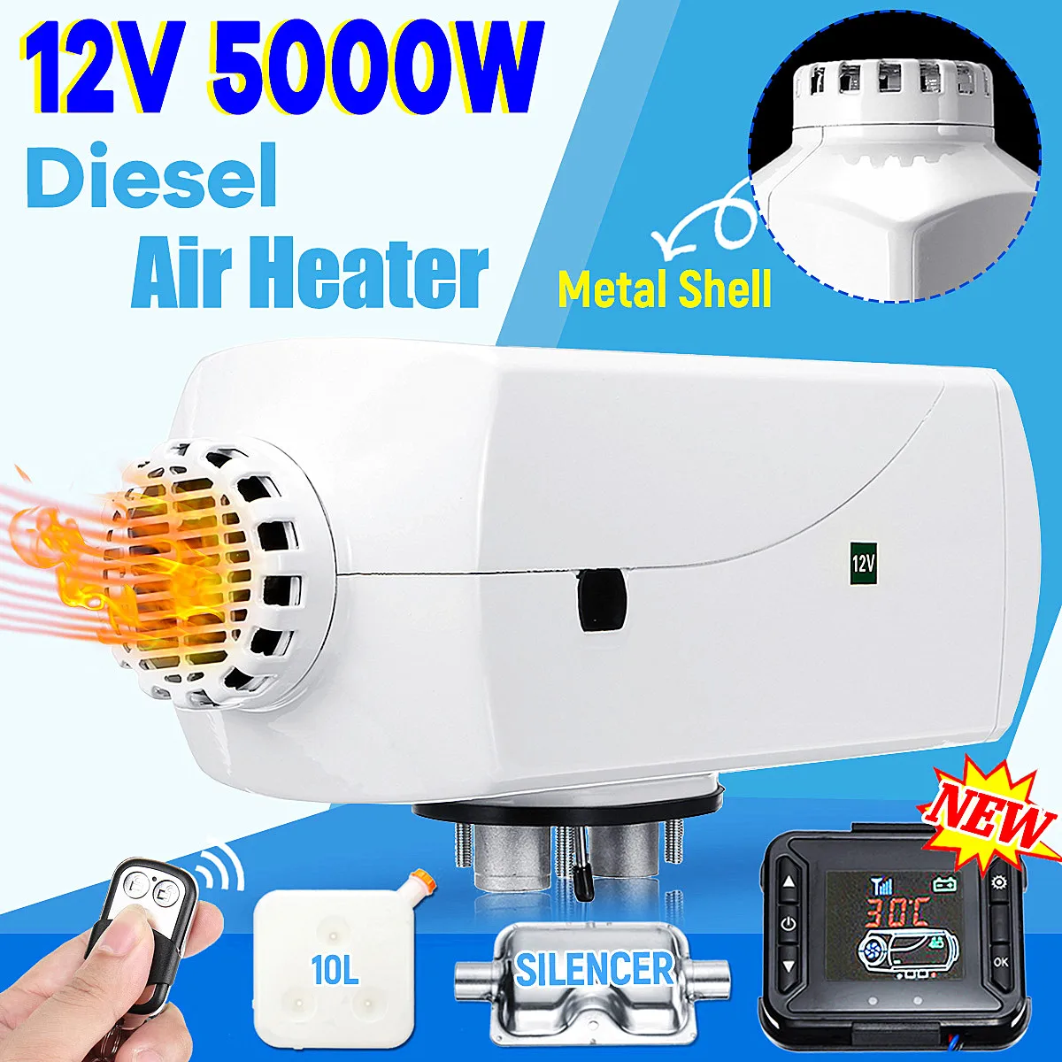 

Remote Control And Silencer+ 5KW 12V LCD Monitor Diesels Air Parking Heater Car Heater For Cars Buses Trucks Engineering Vehicle