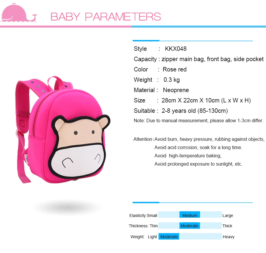 JKBW 3D Cartoon Backpacks Cute Cow Animals Shape Waterproof Neoprene School Bags for 2-8 Years Old Girls Boys Toddler Backpack (2)