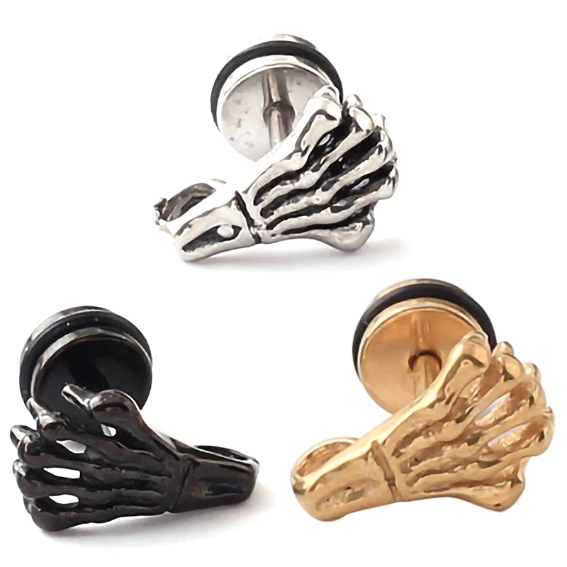 

Punk Skull Shape Devil Hand Kylie Lip Ring Ear Piercing earRing Rhinestone Skeleton Plam Personality Stud Earrings for Girls