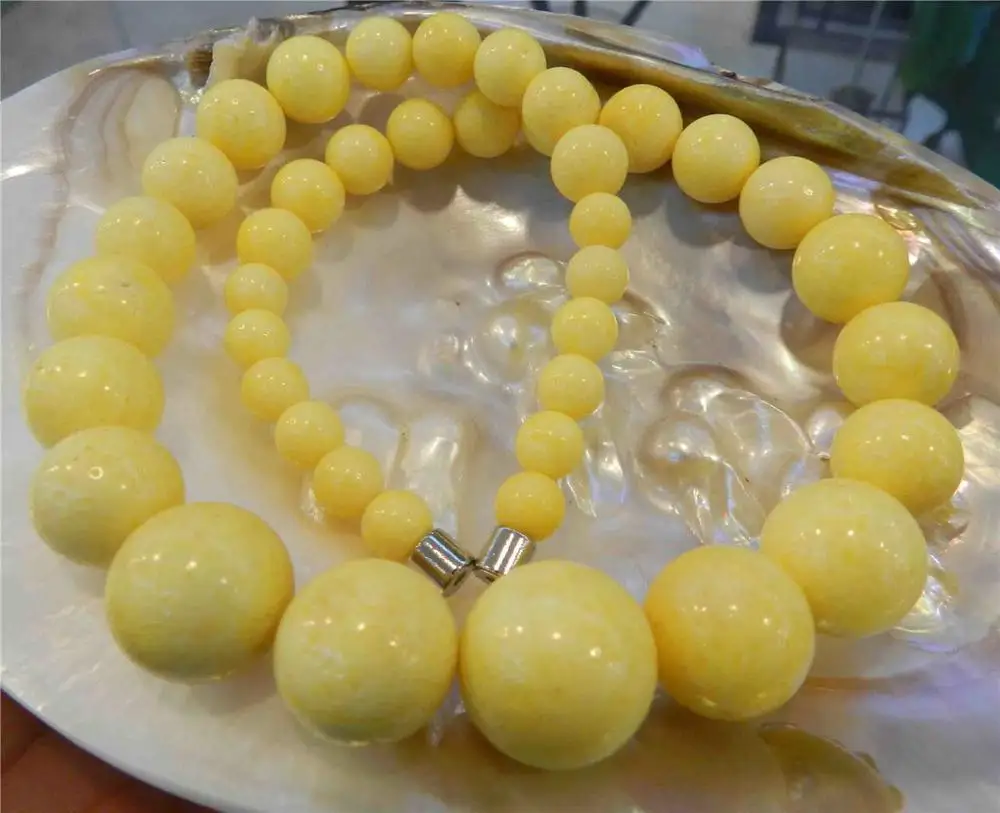 

8-18mm Yellow Sea Coral Round Beads Necklace 18.5" Magnet clasp