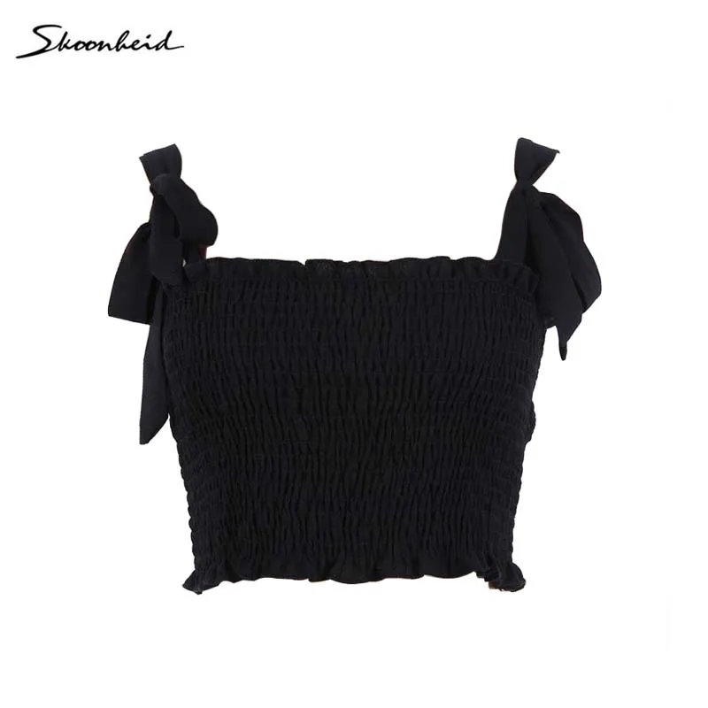 

Summer Sexy Women Elastic Crop Top Bow Ruffle Slim Sleeveless Solid Casual Tank Tops Female Girls Streetwear