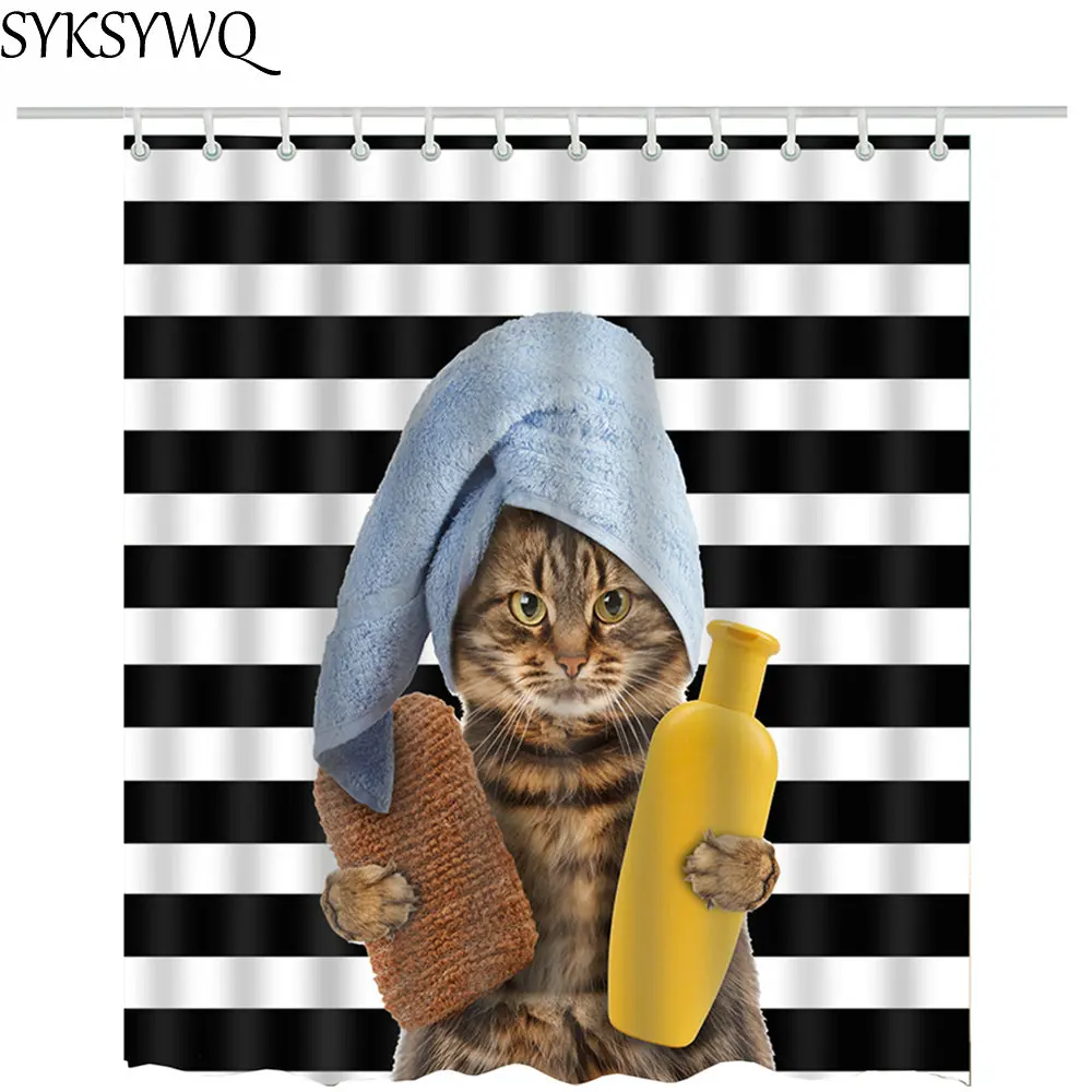 

new arrival cat take shower curtain in the bathroom decoration drop shipping cartoon cat bath curtain 3d