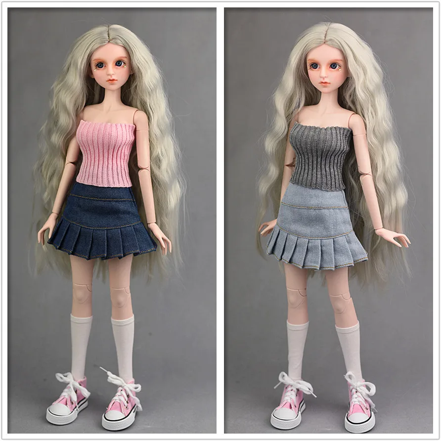 

Sweater top and Blue jeans Skirt for 1/4 doll / Pink White Gray Clothes set Outfit Clothing For 1/4 BJD SD Xinyi 45-50CM Doll