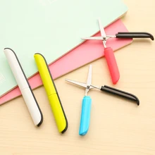 Personality color scissors pen type folding portable scissors safety hand scissors with protective cover office supplies
