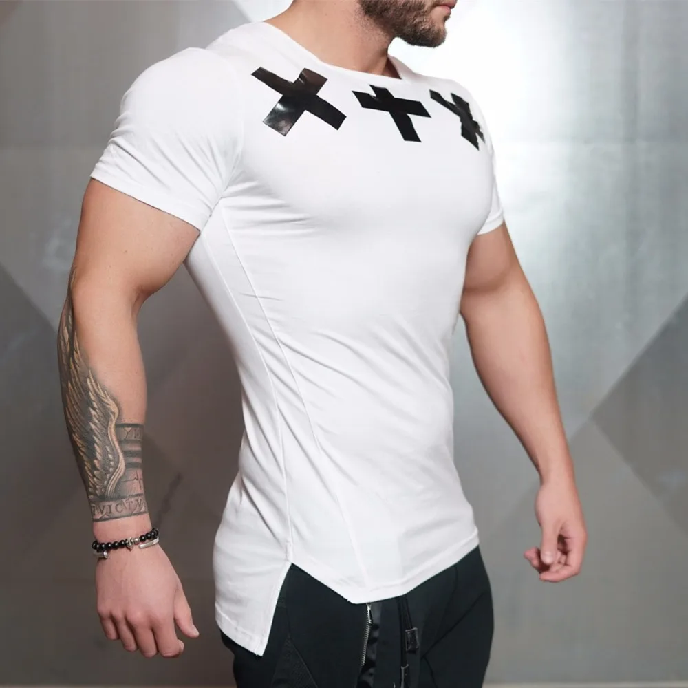 Fashion Men 's Summer Thin Slim Fit Badybuild Workout Gyms Cotton