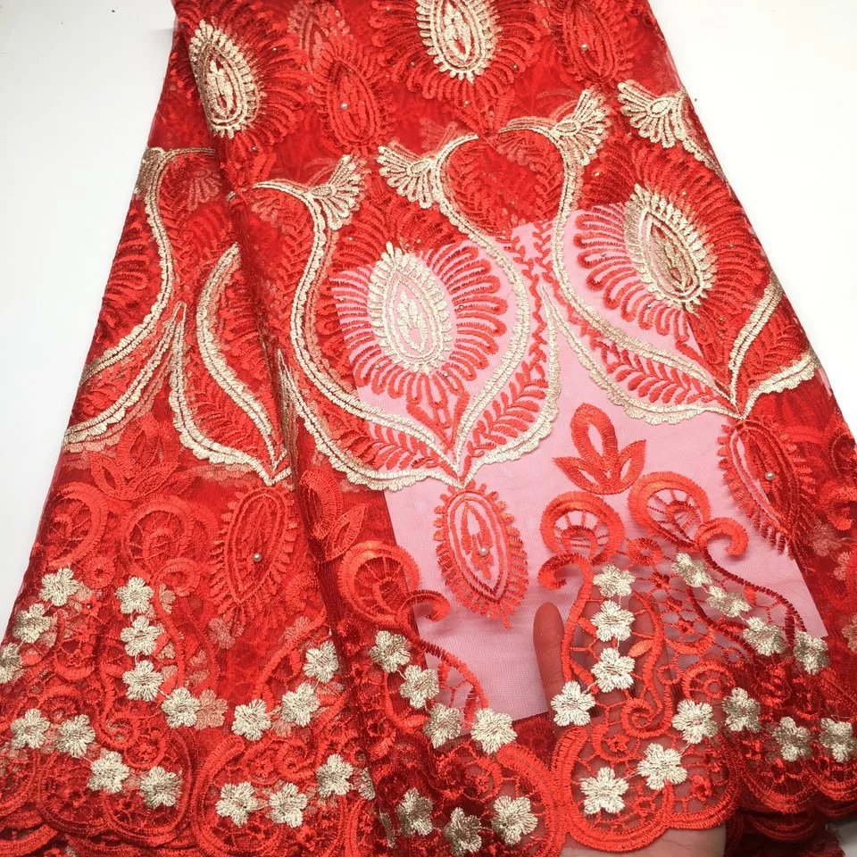 Fancy Lace Fabric with Rhinestones Red Dress Tulle Lace Fabric 2018 Hot ...