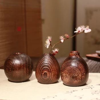 

Burning tung wood vase Solid wood flower Wood vase Creative table flower Ornaments Home Decorations