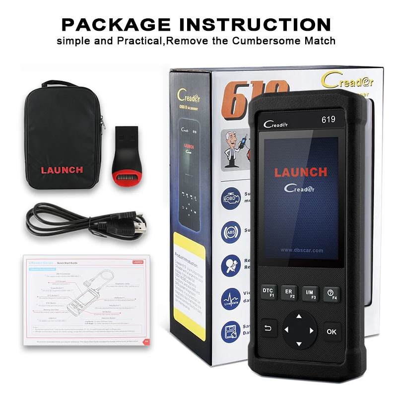 Launch CR619 автомобильный диагностический сканер OBD2 двигателя ABS SRS подушка