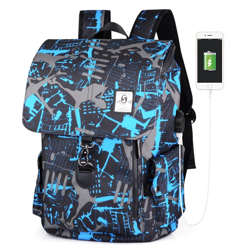 18 дюймов для мужчин ноутбук зарядка через usb Рюкзак Школьная Сумка Противоугонная бизнес женские дорожные сумки Mochila рюкзаки mochila masculina - Цвет: Blue Grey B301