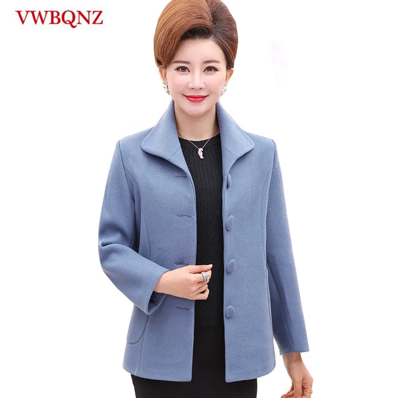 New Winter Women's Wool Jacket Basic coat Warm Loose Plus size outerwear Tops Solid Casual Middle Aged Women Woolen Jacket 4XL