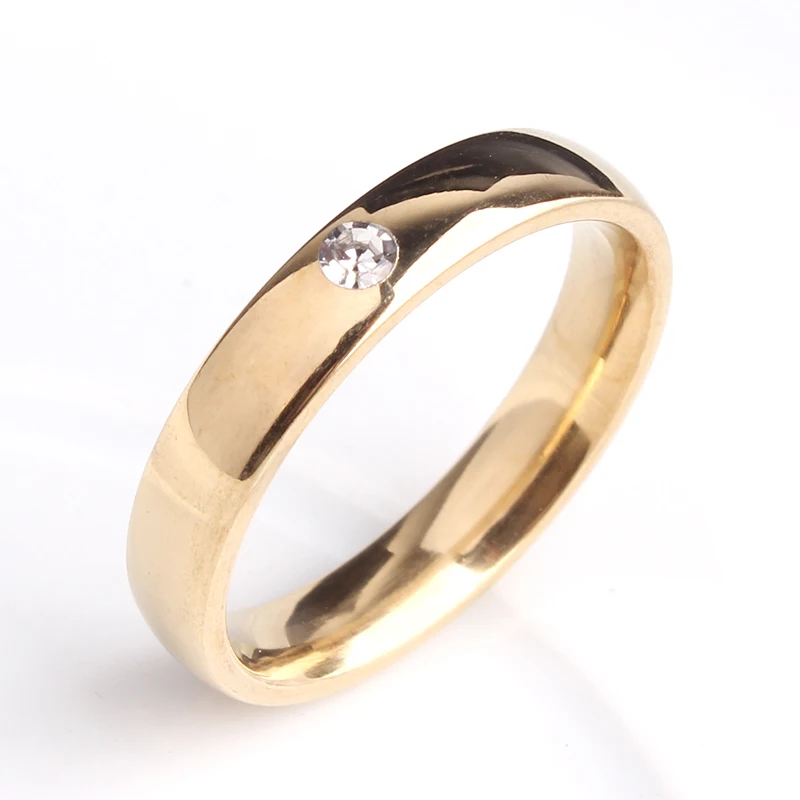 

4mm gold color smooth crystal 316L Stainless Steel wedding rings for men women wholesale