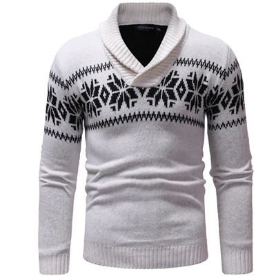 UNIVOS KUNI, мужской свитер, пуловер, жаккардовый теплый дизайн, облегающий свитер с воротником под горло, свитер с цветочным рисунком для мальчиков, большой размер 2XL Q6093 - Color: Whtie