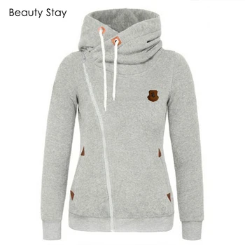 

BeautyStay Long Sleeve Pockets Side Zipper Girls Hoodies Women Oversized Zip Hoodie Autumn Winter Female Warm Hooded Sweatshirt