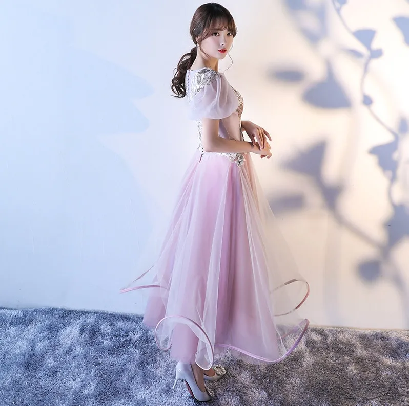 Evening Dresses Long Appliques Tulle Short Sleeves A Line Elegant Party Gowns Prom Dresses Robe De Soiree