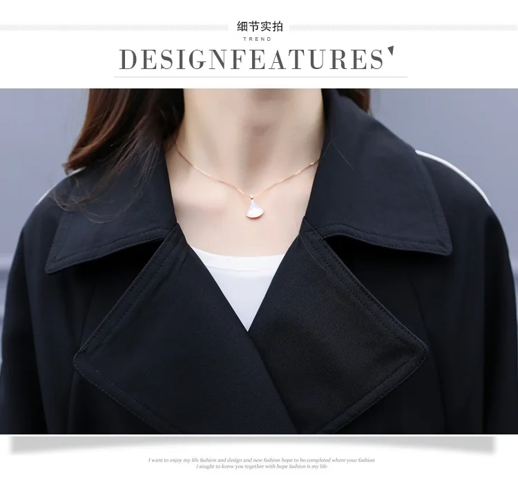 Trench Coat for Women Streetwear Double Breasted Turn-down Collar Spring/Autumn Coat Women's Overcoat with Pocket