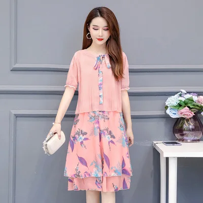 ألف خط الزهور الشيفون اللباس الصيف 2019 L-5XL عارضة النساء اللباس كبير حجم الملابس أنيقة قصيرة الشاطئ اللباس زائد حجم vestidos