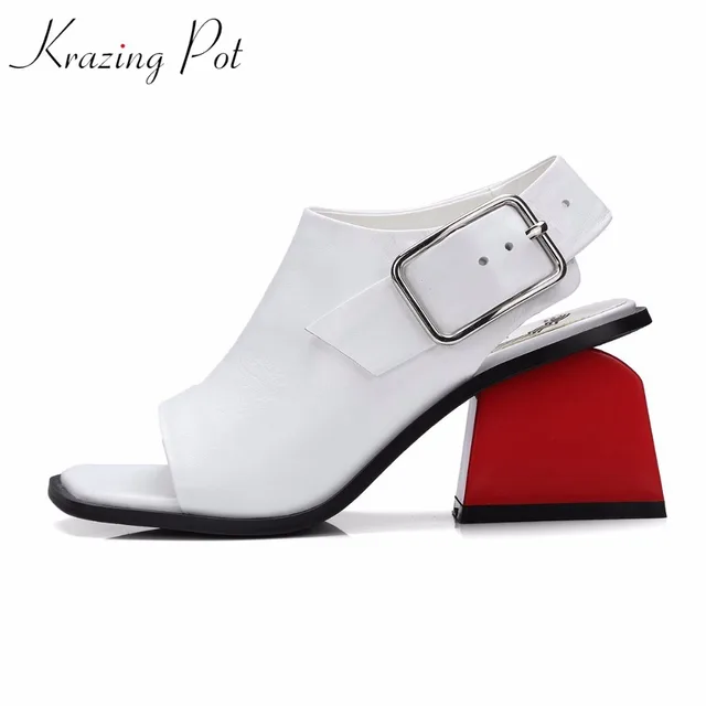 2018 genuine leather square peep toe ankle straps fashion women sandals women high heels mixed colors summer causal shoes L50