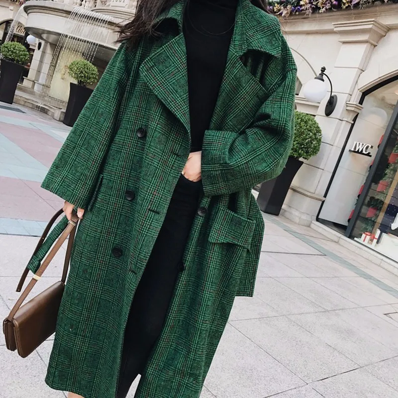 LANMREM 2018 Fashion Autumn Double Breasted Notech Casual Loose Big Size Long Type Green Plaid Women Woolen Coat UA26406 LANMREM 2018 Fashion Autumn Double Breasted Notech Casual Loose Big Size Long Type Green Plaid Women Woolen Coat UA26406