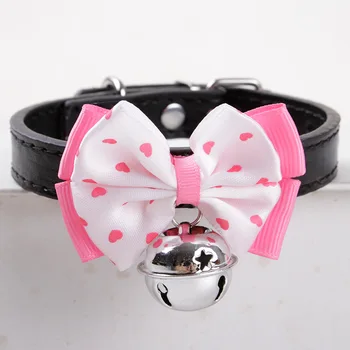 

Fashion Dog Collars PU Leather With No Sound Bells Butterfly Ties Cute Cat Dog Chihuahua Use Collar Pets Supplier Adjustable