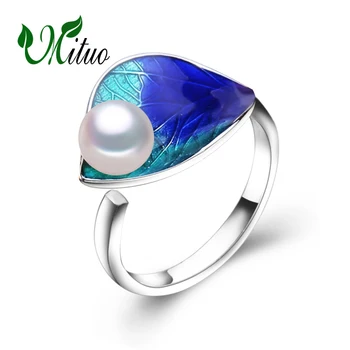 

MITUO new fashion Cloisonne natural pearl rings bohemian 925 sterling silver rings for Women party ring