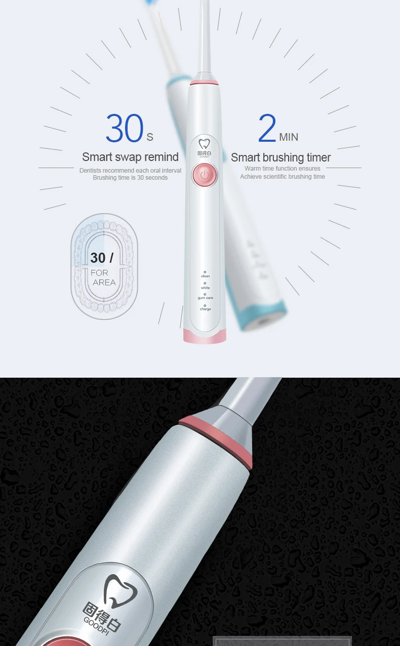 GOODPI оригинальная звуковая электрическая зубная щетка для взрослых автоматический выбор времени ультразвуковая щетка отбеливающая зубы 2 шт Сменные головки