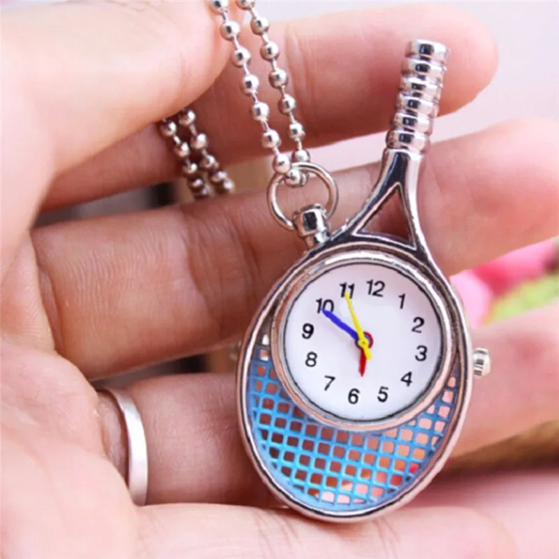 

Tennis Racket Keychain Mini Pocket Watch Keychain Car Bag 4 Color Necklace Pendant Keyring Cute Sport Key Chain Girl Gift