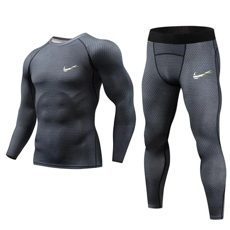 

Sports Thermal Underwear Set Men Running Skins Compression Sportwear Fitness Training Tracksuit Sports Brand Clothing S-4XL