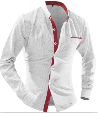 Брендовое платье рубашки Для мужчин s рубашка в горошек Slim Fit сорочка футболка с длинными рукавами Для мужчин рубашка тонкая рубашка Masculina Большие размеры 4XL - Цвет: white shirt