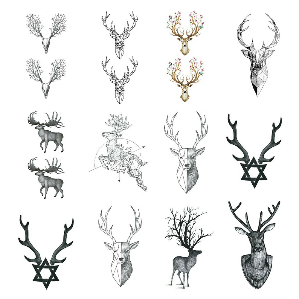 

Waterproof Temporary Fake Tattoo Stickers 3D Grey Elk Moose Cool Design Body Art Make Up Tools