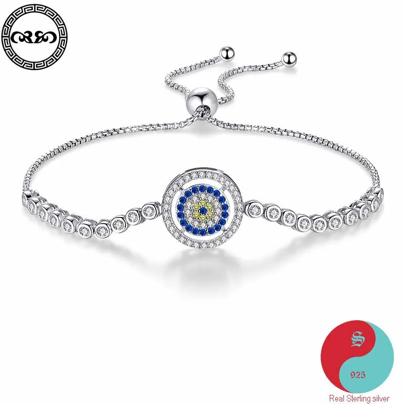 

Real Pure 925 Sterling Silver Bracelet expandable blue crystal TURKEY EVIL eye bracelet glam diamant women's Luck Fine Jewelry