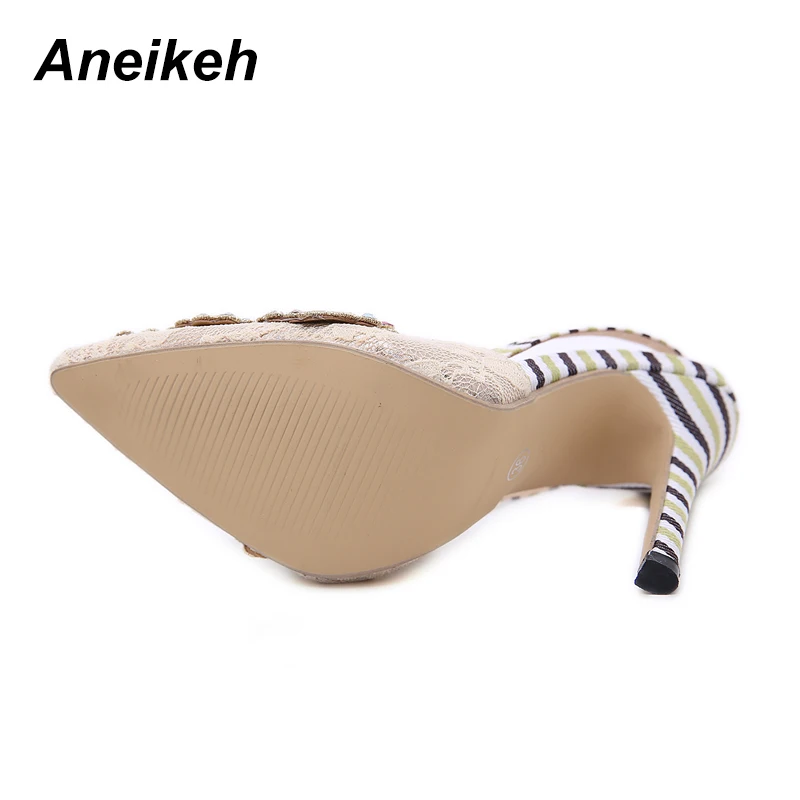 Aneikeh 2019 Spring Sexy Pumps Fashion Rhinestones Diamond Beaded Super High Thin Heeled Pointed Toe Slingbacks Women Shoes