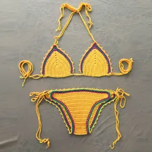 Women Summer Handmade Crochet Beach Swimsuit Knitted Bikini Swimwear Set