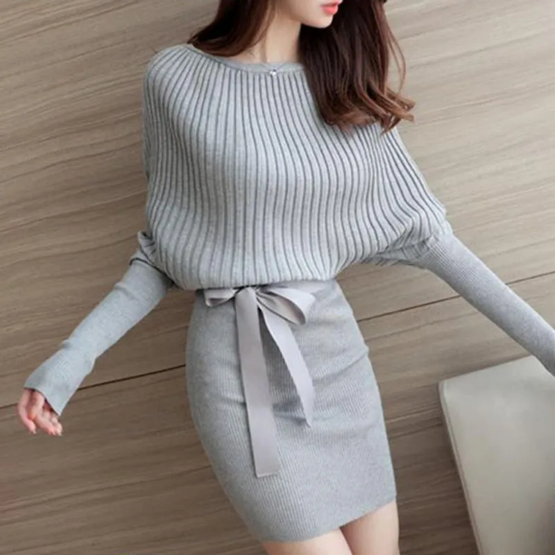 

EFINNY Casual Long Knitted Sweater Dress Women Cotton Slim Bodycon Dress Pullover Female Autumn Winter Dress