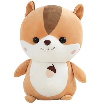 

super soft stuffed wild animal brown and grey squirrel plush toys with embroidery nuts on body for children gifts