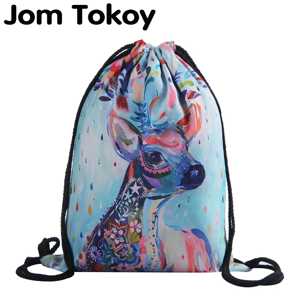 Jom Tokoy 3D Printing Colorful Deer Girls Student Drawstring Backpack Fullprinting New Fashion Women Bag huismerk kopen in de aanbieding Jom Tokoy 3D Printing Colorful Deer Girls Student Drawstring Backpack Fullprinting New Fashion Women Bag huismerk kopen in de aanbieding